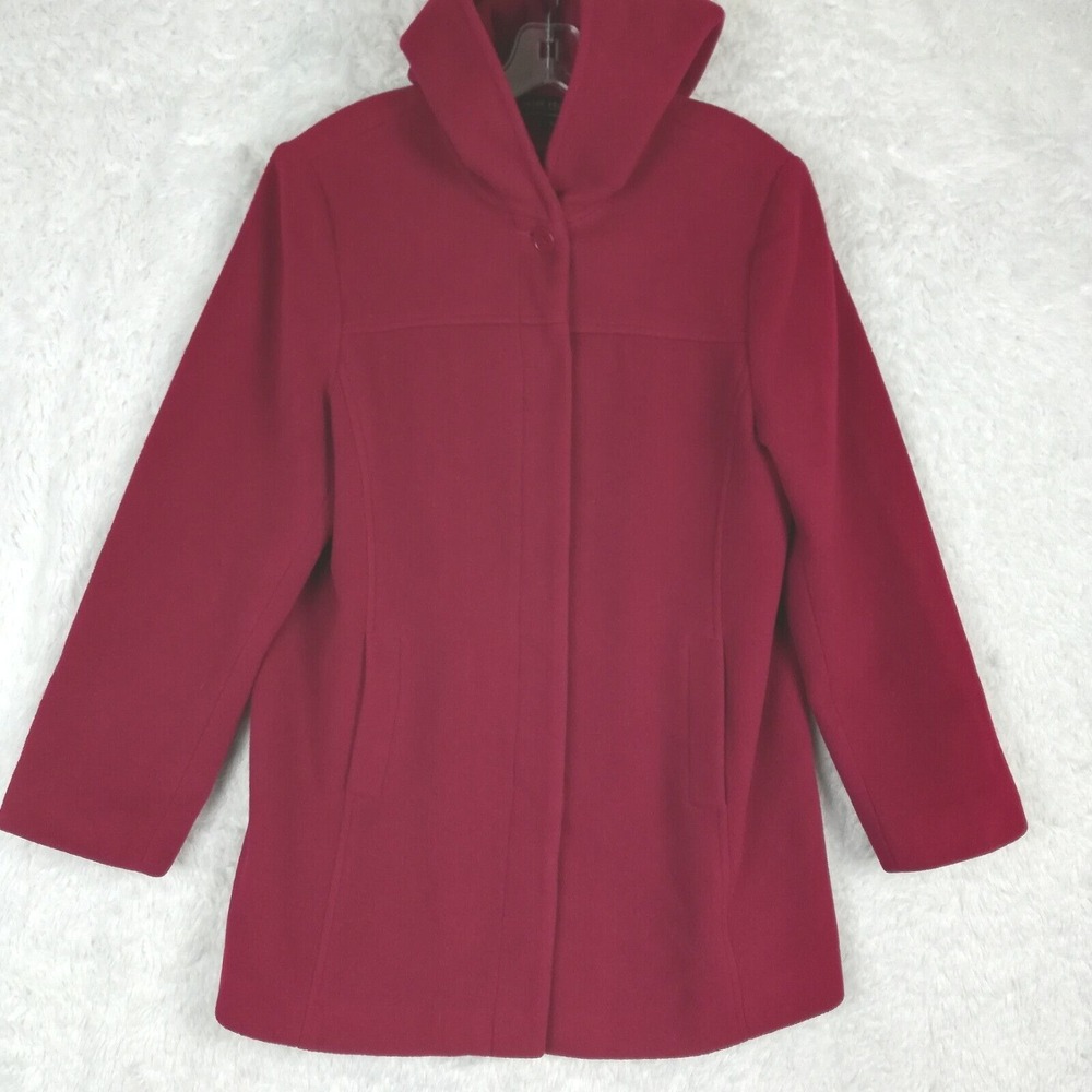 Jason Kole Womens Coat Wool Hooded Red Button Front Waist Length L